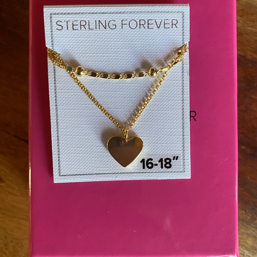 Nwt Sterling Forever Beaded Chain And Heart Charm Layered Necklace